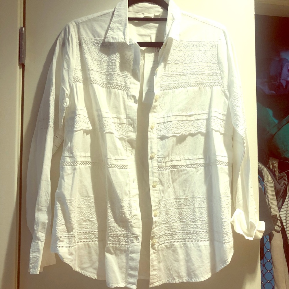 GAP White Buttondown with Eyelet detail